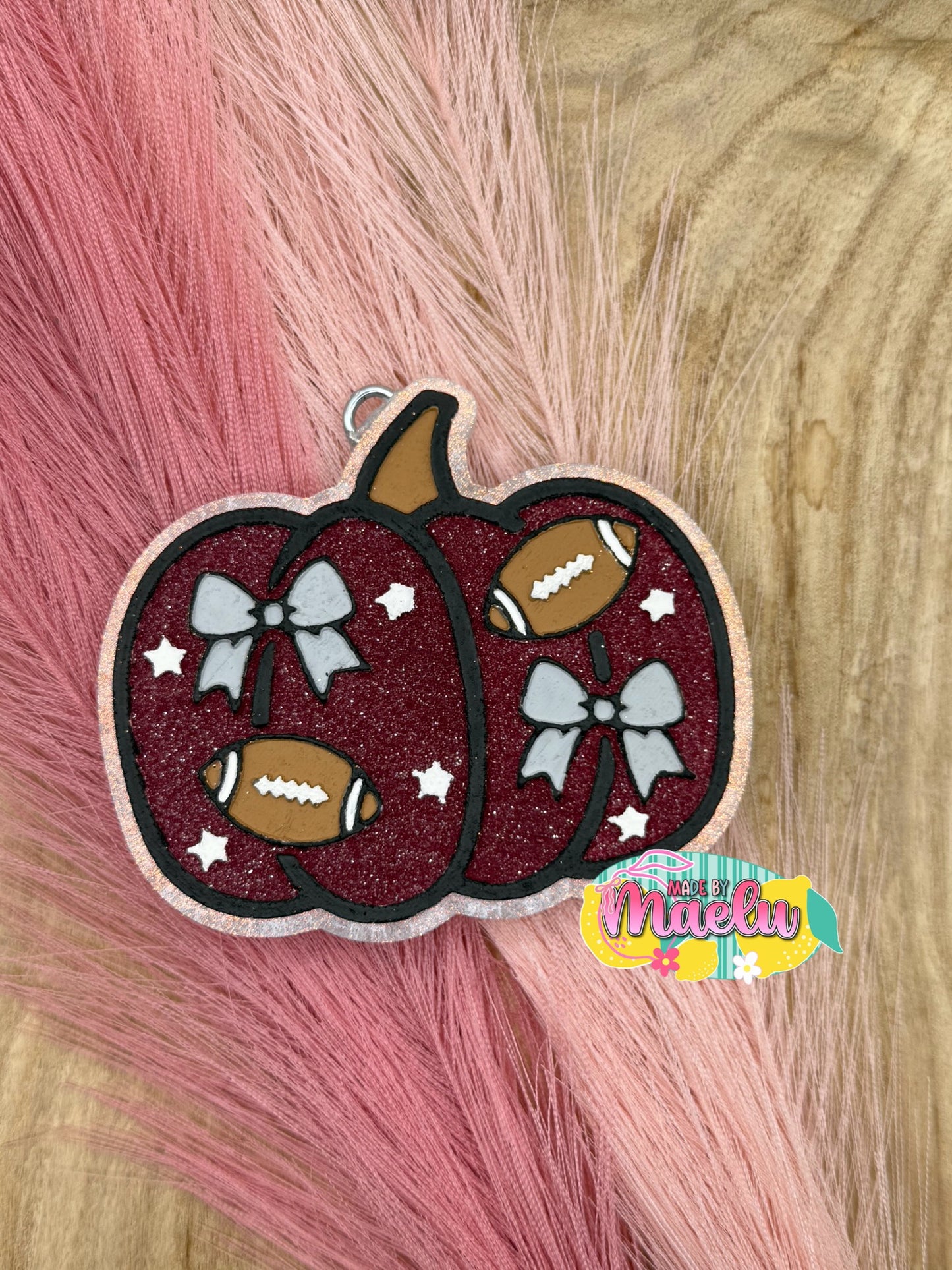 Pumpkin with Footballs and Bows freshie mold | silicone freshie mold