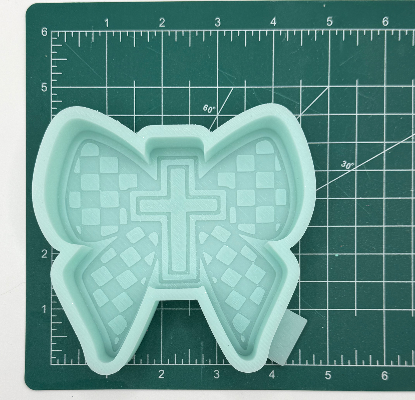 Checkered Bow with Cross Freshie Mold | Silicone Freshie Mold