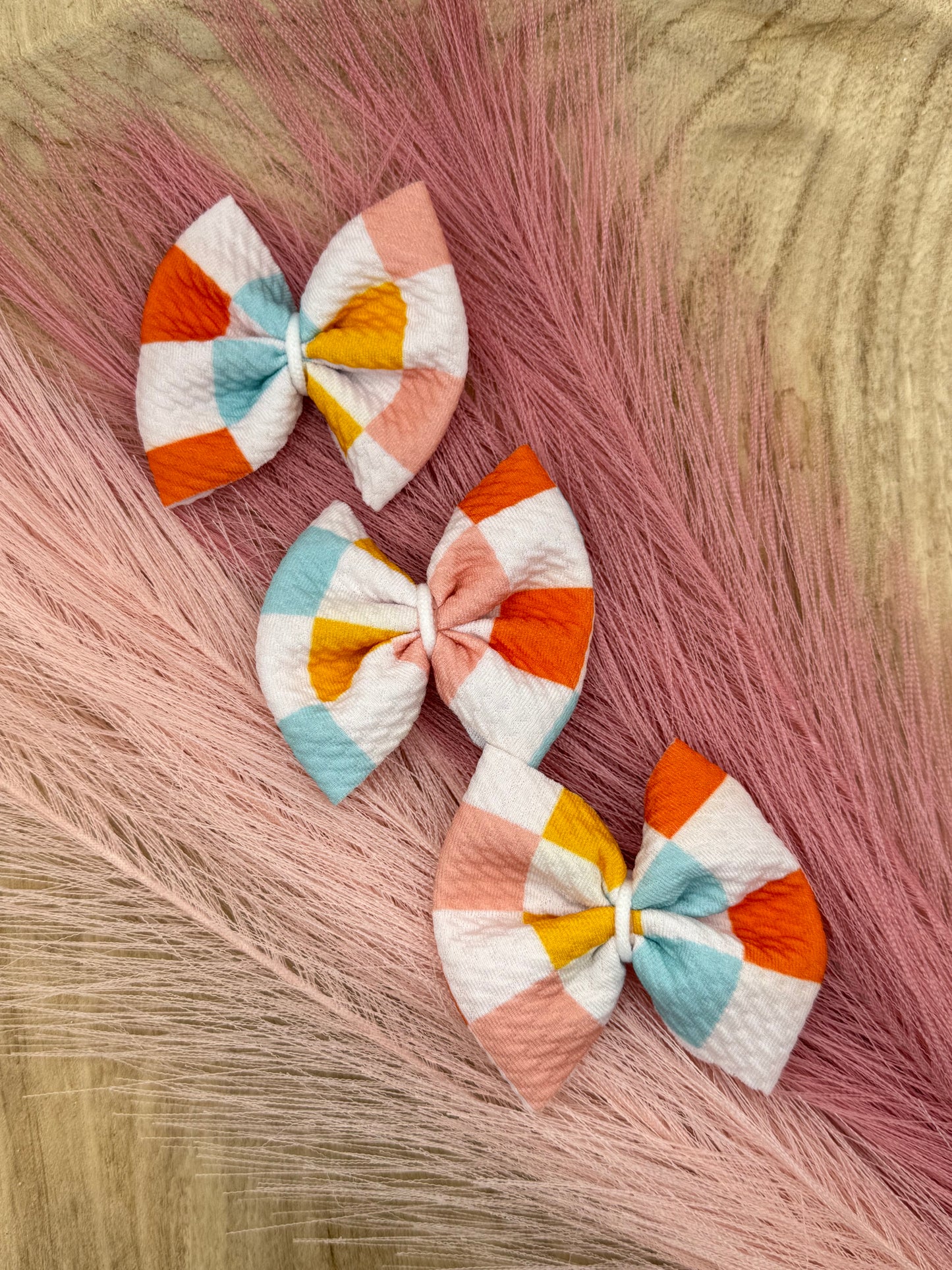 Pink, Orange, Blue Checkered | Freshie Bows