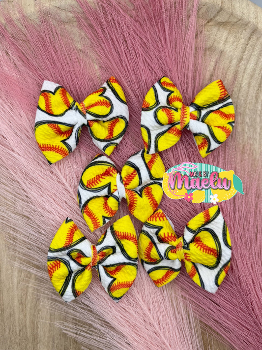 Softball Hearts Freshie Bows - Qty 5