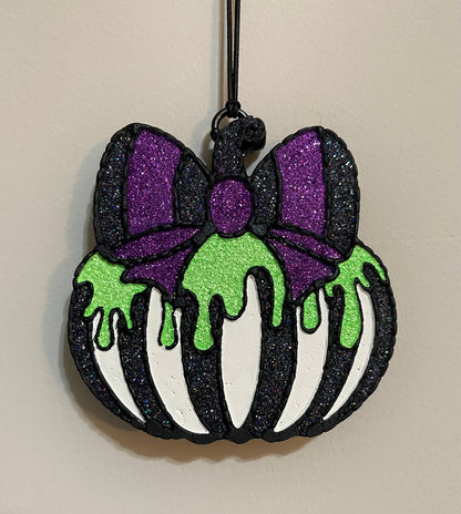 Striped Drip Pumpkin with Bow  Freshie Mold | Silicone Freshie Mold