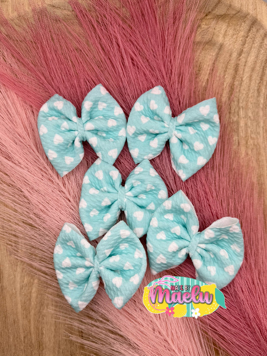 Aqua White Hearts Freshie Bows - Qty 5