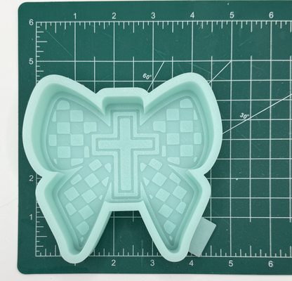 Checkered Bow with Cross Freshie Mold | Silicone Freshie Mold