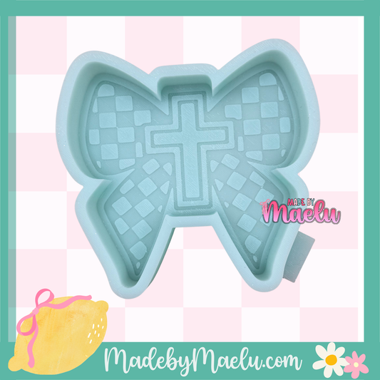 Checkered Bow with Cross Freshie Mold | Silicone Freshie Mold