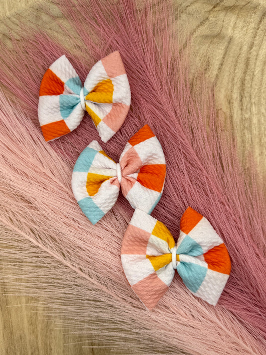 Pink, Orange, Blue Checkered | Freshie Bows