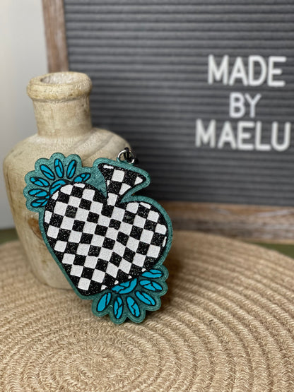 Checkered Turquoise Spade | silicone freshie mold