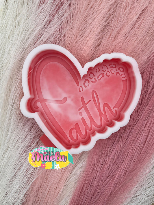 Faith Heart with Leopard Print Freshie Mold | Silicone Freshie Mold | 419