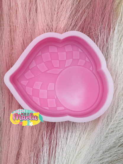 Checkered Lips with Bubblegum Freshie Mold | Silicone Freshie Mold | 407