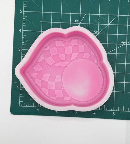 Checkered Lips with Bubblegum Freshie Mold | Silicone Freshie Mold | 407