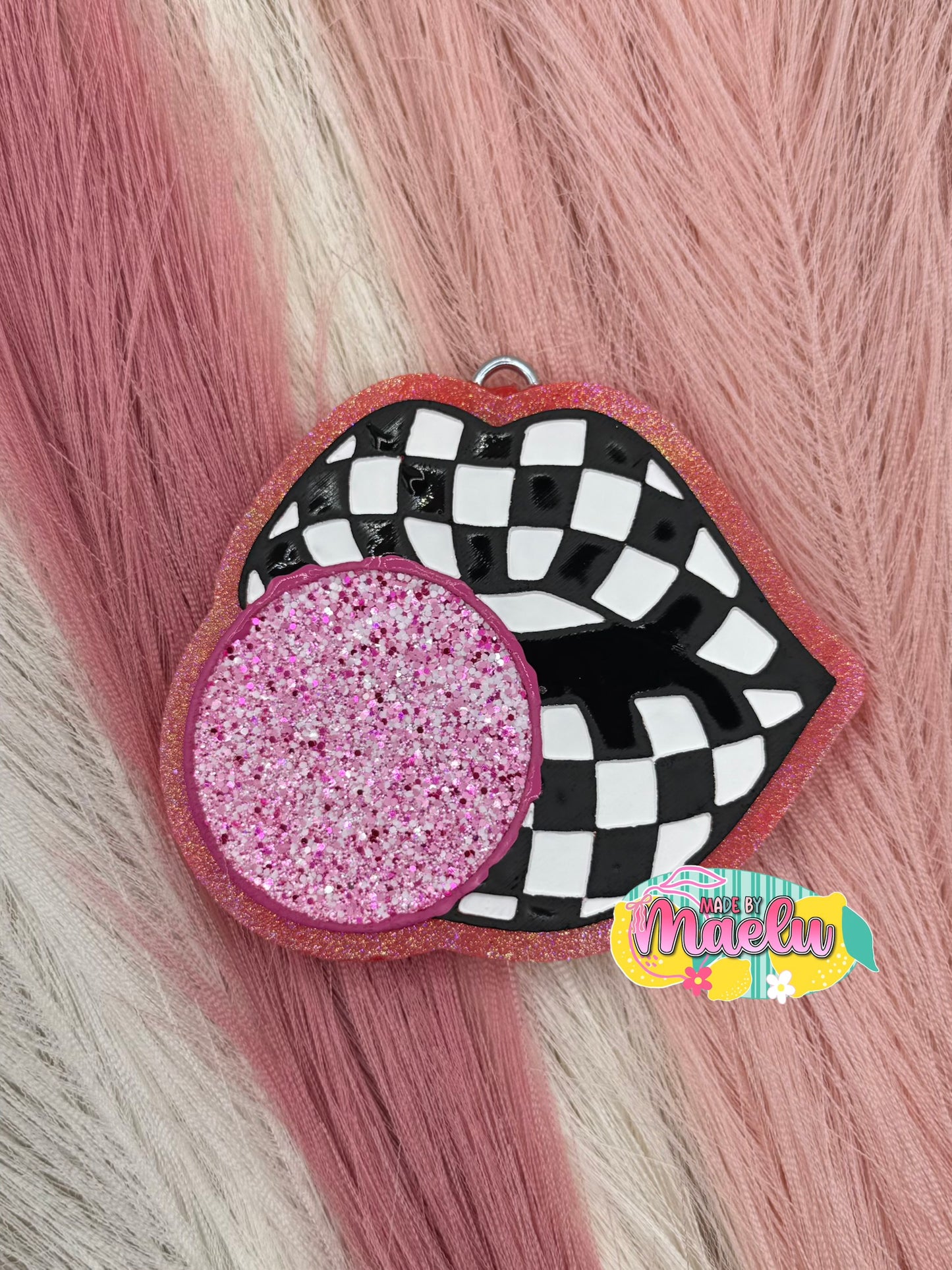 Checkered Lips with Bubblegum Freshie Mold | Silicone Freshie Mold | 407