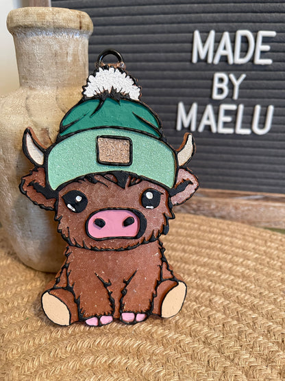 Highland Cow with Toboggan Freshie Mold | silicone freshie mold