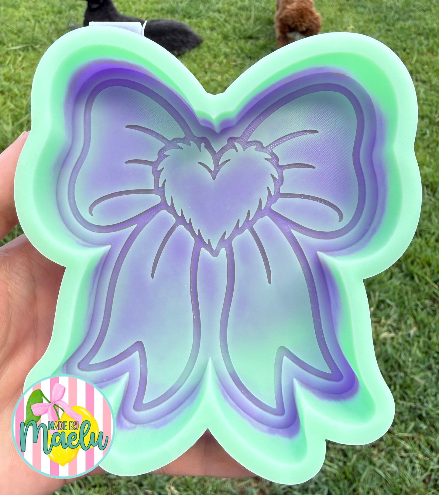 Fuzzy Heart Bow Freshie Mold | Silicone Freshie Mold | C201