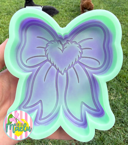 Fuzzy Heart Bow Freshie Mold | Silicone Freshie Mold | C201