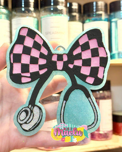 Checkered Bow Stethoscope Freshie Mold | silicone freshie mold