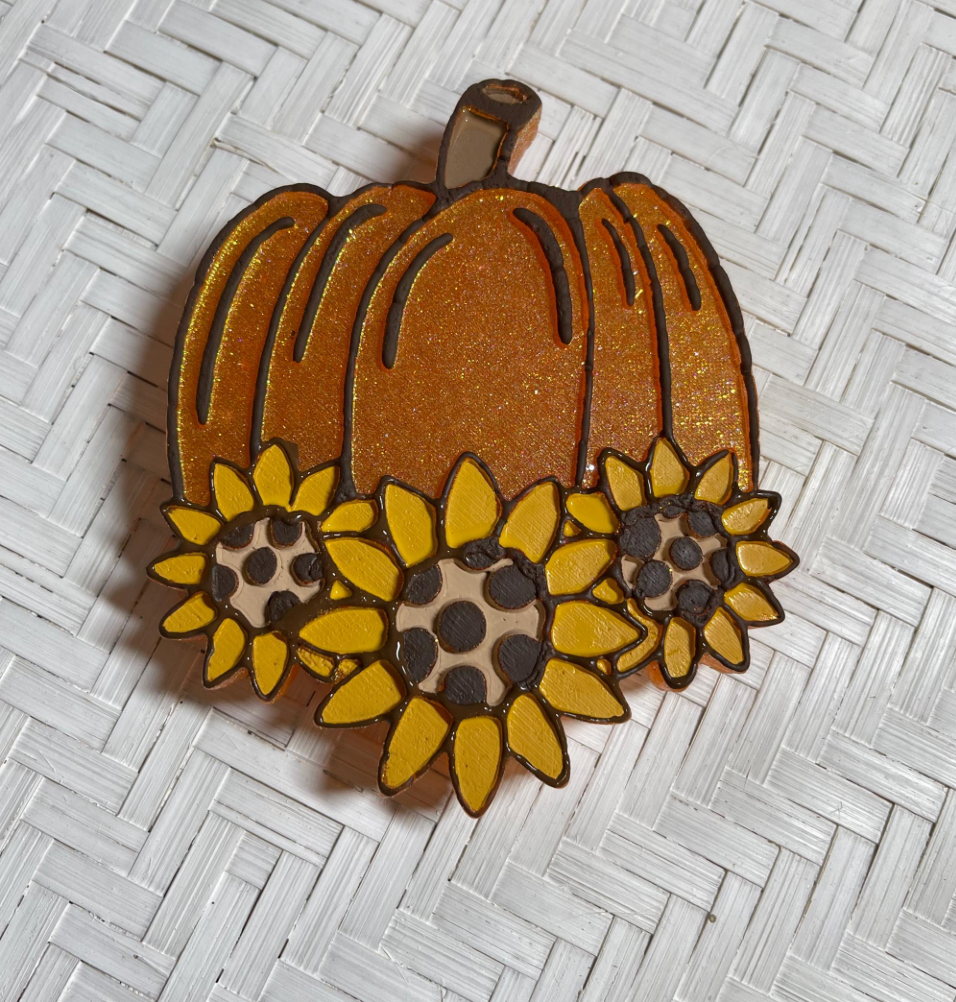 Pumpkin with Polka Dot Sunflowers freshie mold | silicone freshie mold | F146