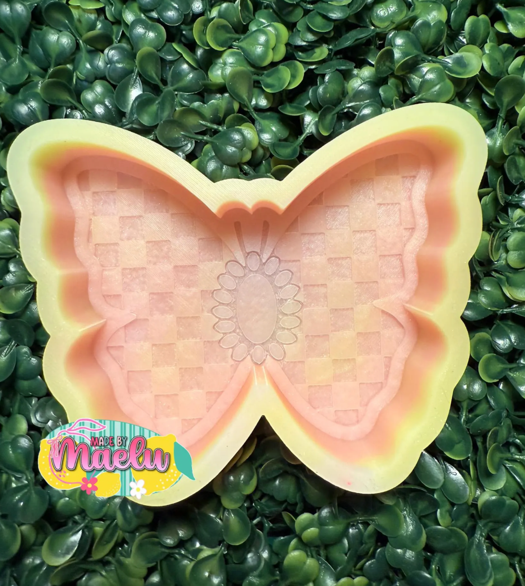 Checkered Concho Butterfly | Silicone Freshie Mold | 308