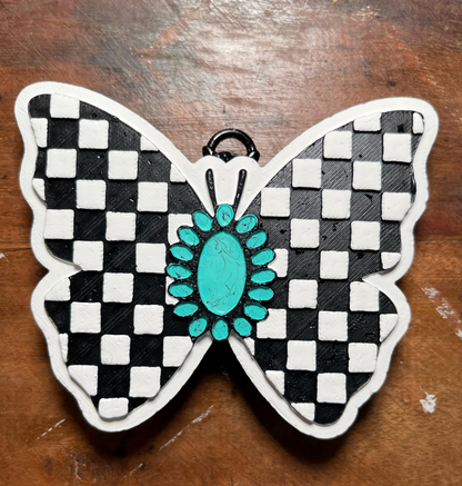 Checkered Concho Butterfly | Silicone Freshie Mold | 308